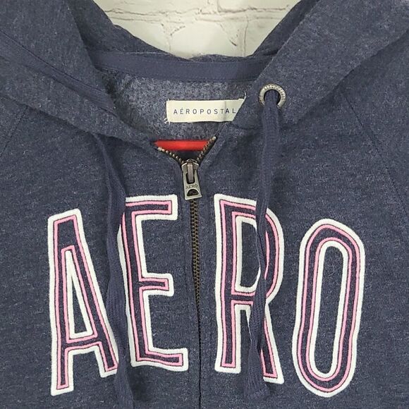 Aeropostale Navy Fleece Hoodie Zipper Sweatshirt Jacket Embroidered AERO Small - Picture 3 of 9